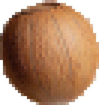Whole coconut isolated on white for food and beverage design - transparent background png. Pixel art, 8-bit, transparent background