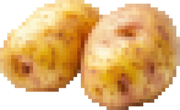 Whole potatoes isolated on white background for culinary and agricultural design - transparent background png. Pixel art, 8-bit, transparent background