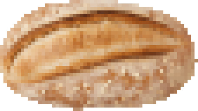 Whole wheat bread slice isolated on white background for culinary design. Pixel art, 8-bit, transparent background
