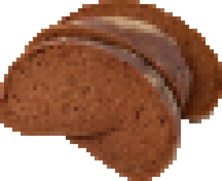 Whole wheat bread slice isolated on white background - top view for culinary design and food advertising. Pixel art, 8-bit, transparent background