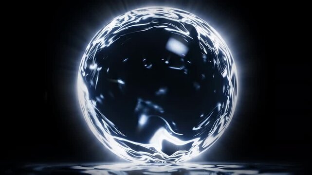 Large luminous blue sphere vibrating in deep void, glowing crystal planet seamless VJ loop
