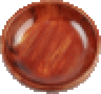 Wooden dish plate for culinary presentation and interior design. Pixel art, 8-bit, transparent background