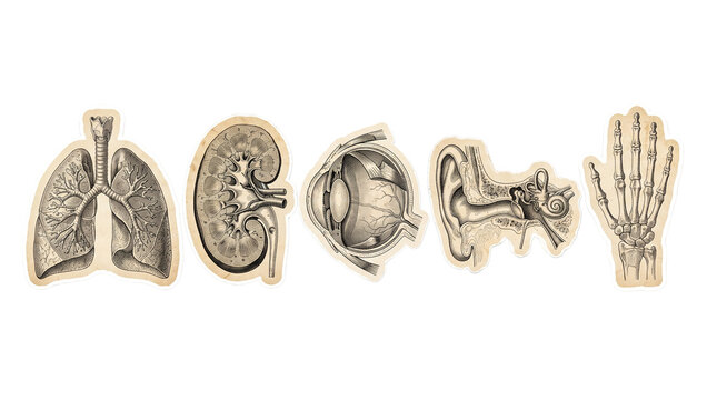 Vintage anatomical engraving set of human organs isolated on