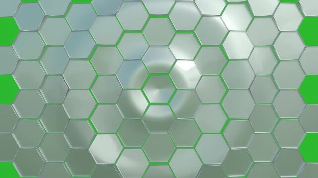 Silver hexagon grid undulating with ripple waves on green screen