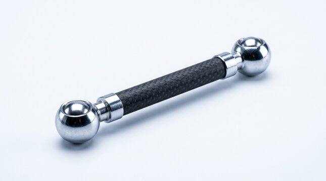 Industrial carbon fiber pushrod link featuring polished stainless steel spherical ball joints for precision mechanical engineering applications