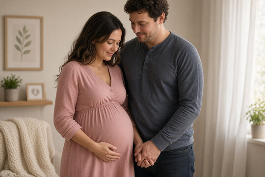 donna in gravidanza con marito felicit&agrave; coppia arrivo bambino