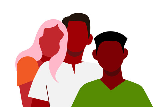 Group of three people, friends, family PNG illustration on transparent background. Colorful characters, perfect for teamwork, diversity, community, education, websites, presentations and social media