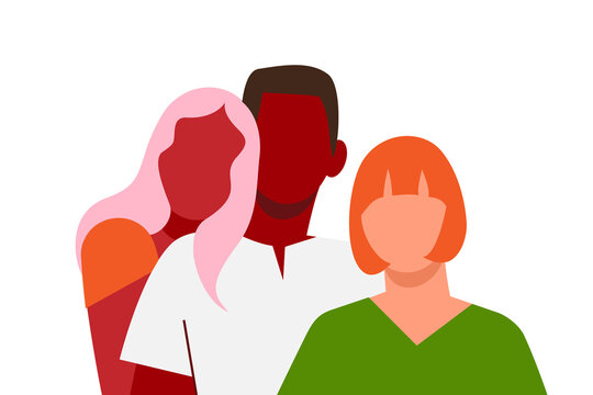 Group of three people of different ethnicity PNG illustration. Colorful flat character design showing friends or a community. Teamwork, diversity, education, social media, websites, presentations.