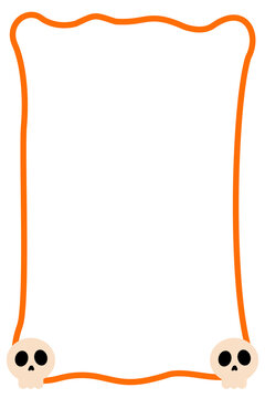 Halloween skull border frame with orange hand-drawn outline and skull accents, perfect for spooky invitations, posters, flyers, labels, cards, party decorations, and printable templates. High-res PNG 