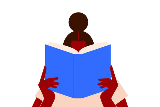 Brown girl, woman reading a blue book PNG illustration on transparent background. Perfect for education, literacy, studying, library, publishing, book clubs, websites and social media. High-res vector