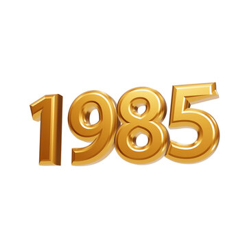 Glossy golden number 1985 in 3D render style isolated on black background, for retro anniversary year isolated on a transparent background