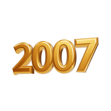 Three dimensional glossy gold numbers representing the year 2007 isolated on black background isolated on a transparent background