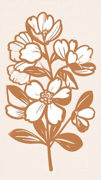 Minimalist floral art botanical line drawing for interior design and wellness branding with earthy terracotta tones on a soft neutral background