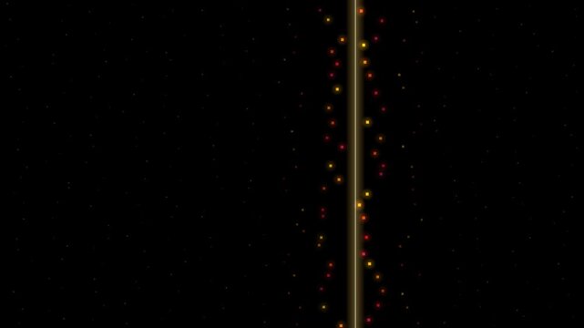 Twinkling red and gold holiday string lights shimmering against a dark starry background loop.