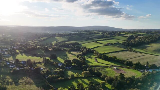 Golden Light Over English Countryside Aerial