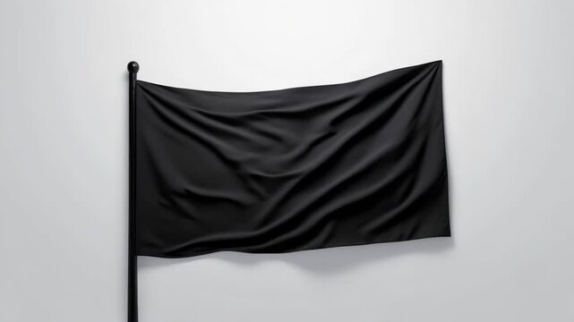 Black Fabric Flag Waving on White Background