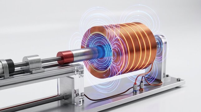 Electromagnetic induction demonstration with copper coil and magnetic field visualization
