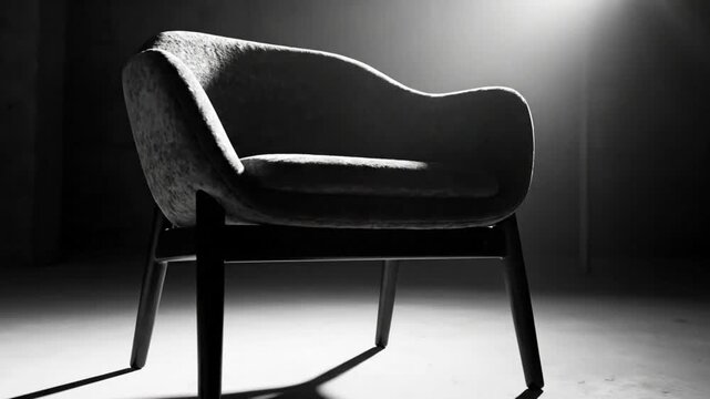 Dramatic Chair Under Spotlight: Isolated and Mysterious Armchair Silhouette in Shadow and Light