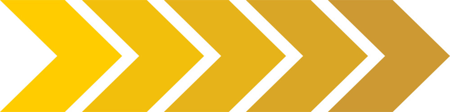 Five golden arrows pointing to the right, indicating progress and direction. The arrows are arranged in a row, with the color fading from yellow to brown