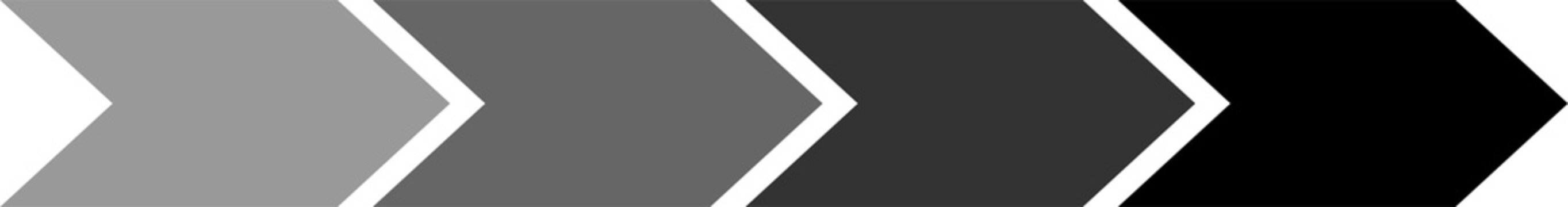 A sequence of four grey arrows pointing to the right, creating a sense of progression or forward movement. The arrows gradually darken from light grey to black.
