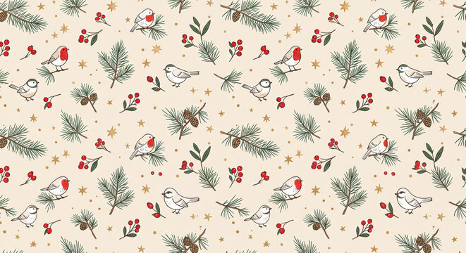Ilustraci&oacute;n de un fondo con patr&oacute;n navide&ntilde;o e invernal dibujado a mano