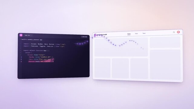 AI app builder turns a text prompt into code and generates a weekly planner app interface on screen