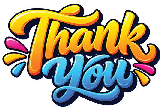 Thank you sticker performing gratitude message in glossy colorful