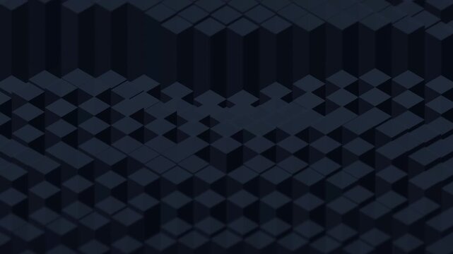 Abstract dark background with 3D isometric cubes and geometric pattern.