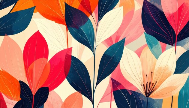 Floral pattern background botanical art and nature concept colorful abstract flowers and leaves for textile design and interior decoration wallpaper