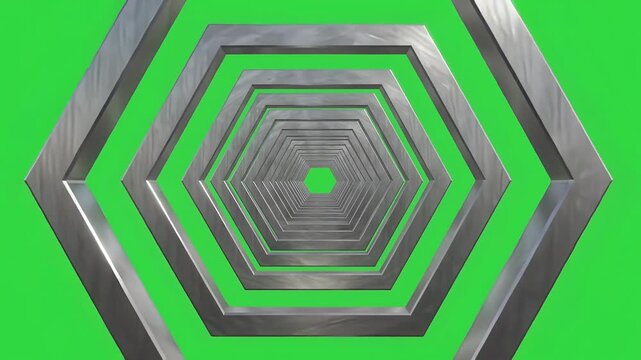 Brushed titanium hexagonal tunnel looping continuously on green screen