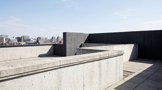 Rooftop parapet planes against a stark monochrome sky