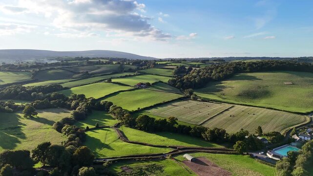 Green Fields Hedgerows and Rural Road Aerial