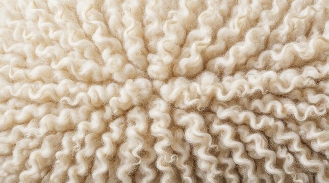 Seamless cream raw wool fleece texture background. Soft natural shepickin material with wavy pattern. Fine organic textile surface for minimal fashion design, cozy home decor, creative wallpaper.