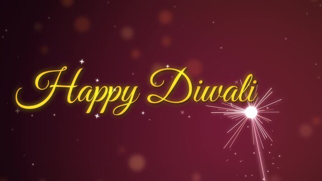 Happy Diwali Script Text with Burning Sparkler Loop Animation
