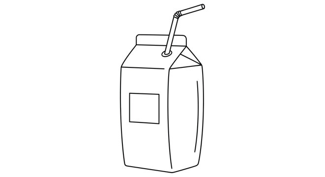 Line drawing of a juice carton with a straw simple black and white illustration