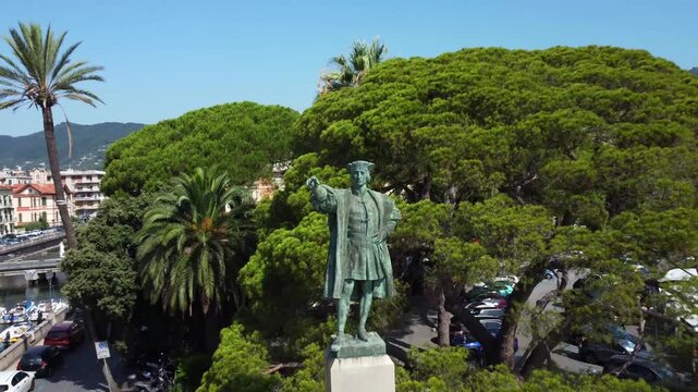 Aerial view of Columbus in Rapallo, Italian Riviera, Liguria, Italy - 4K drone footage