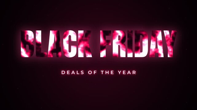 Black Friday Deals of the Year glowing text with pink and white abstract pattern on dark background with subtle stars