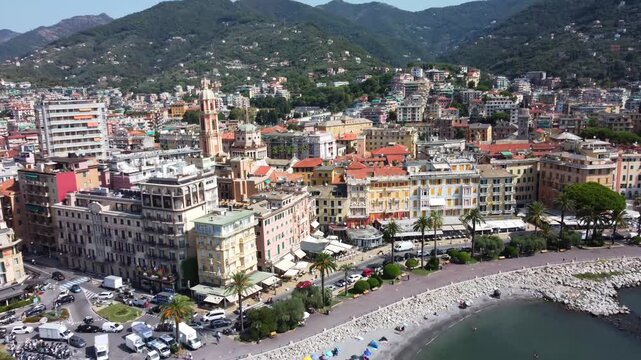 Aerial view of Gulf of Portofino View from Rapallo in Rapallo, Italian Riviera, Liguria, Italy - 4K drone footage
