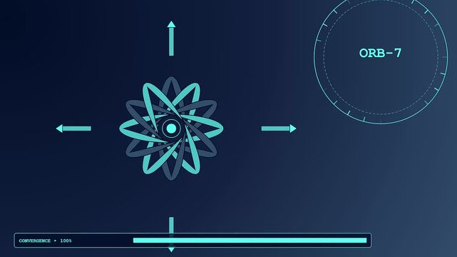 A modular assembly process visualizes digital geometry forming into a symmetric pattern inside a graphical user interface screen monitor featuring progress bar data progression status