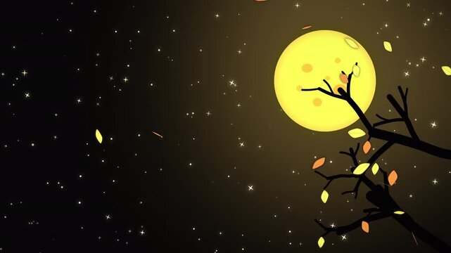 Golden Moon with Black Branches Halloween Background