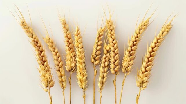 Row of Golden Wheat Stalks on a Plain Background
