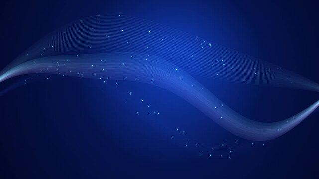 Deep blue abstract wave with glowing data particles