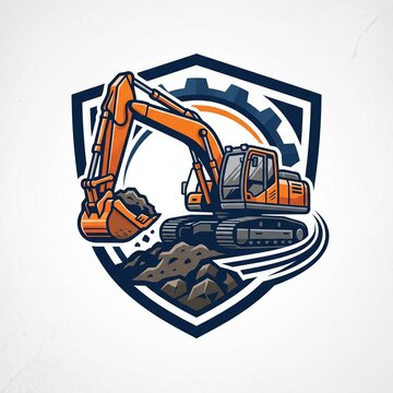 Excavator logo template. Heavy equipment logo vector for construction company. Creative excavator illustration for logo template.