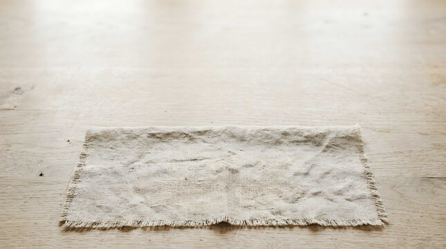 Textured natural linen fabric on wooden floor, concept for sustainable branding, seasonal product packaging and eco-friendly marketing materials