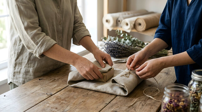 Handsome artisan crafting seasonal produce with natural ingredients, concept for sustainable branding, eco-friendly packaging and local market promotion