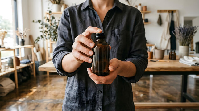 Sleek modern smartphone showcasing seasonal sustainable beverage bottle with natural light, concept for eco-friendly branding and seasonal product marketing
