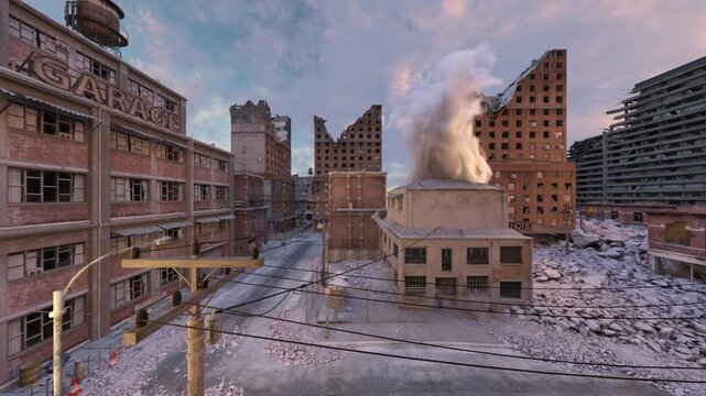 荒廃した街の風景　3DCGレンダリング