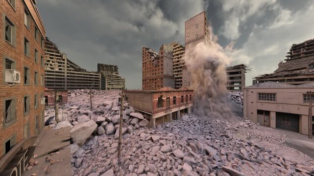 荒廃した街の風景　3DCGレンダリング
