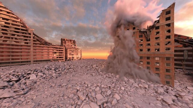荒廃した街の風景　3DCGレンダリング