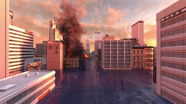 水没した都市　3DCGレンダリング